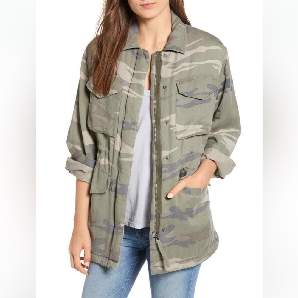 Rails Whitaker Tencel Linen Blend Camo Jacket with Faux Fur size Small